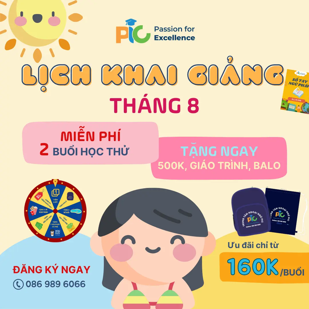 LỊCH KHAI GIẢNG THÁNG 8