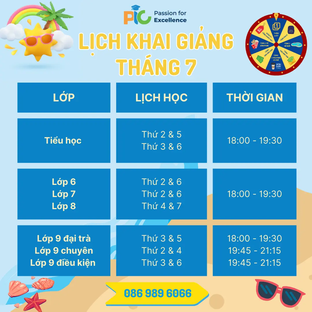 LỊCH KHAI GIẢNG THÁNG 7